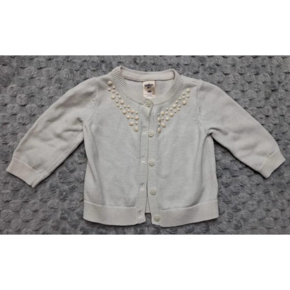 OshKosh BGosh Cardigan Sweater Girls 9 Months Preppy Church Buttons Long Sleeve